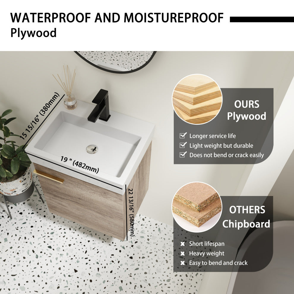 BNK Minimalist Wall-Mounted Bathroom Vanity with Ceramic Basin