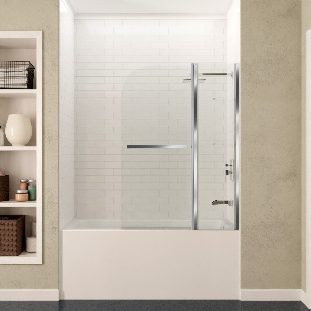 Anzzi 5' Right Drain Tub, White With 48" x 58" Tub Door, Chrome