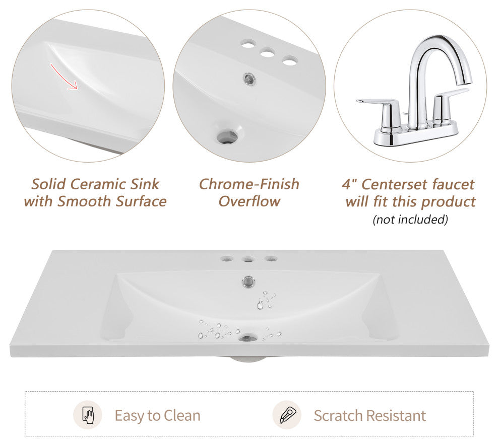 36" Freestanding Bath Vanity Set, Integrated Ceramic Sink, White