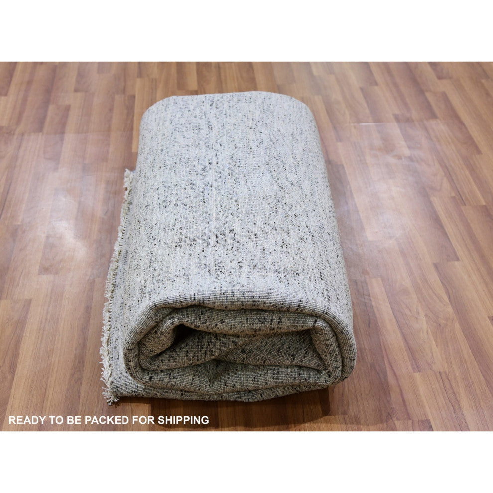 Silver Gray Undyed Wool Grass Design Hand Knotted Square Oriental Rug 8'x8'