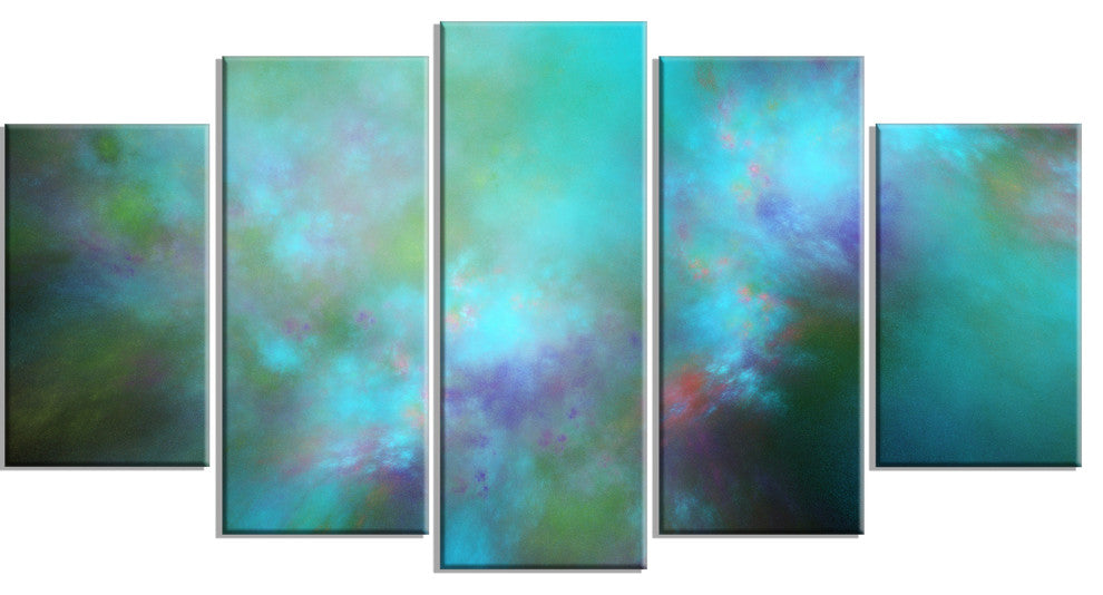 Perfect Blue Starry Sky, Contemporary Canvas Wall Art, 60"x32", 5 Panels