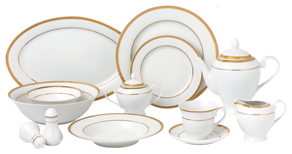 57 Piece Gold Border Porcelain Dinnerware Set-Service for 8-Josephine