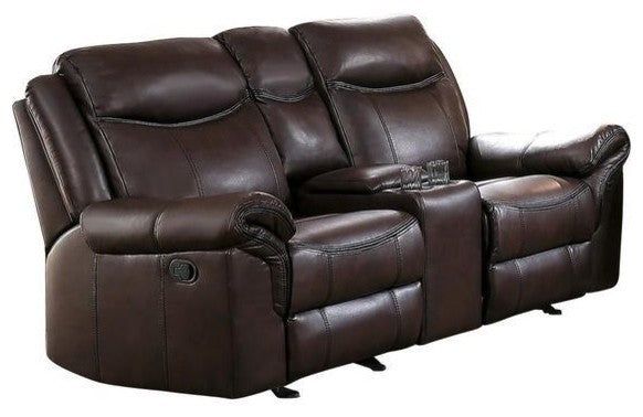 2-Piece Apollo Double Recliner Sofa, Love Seat w Console Dark Brown Leather