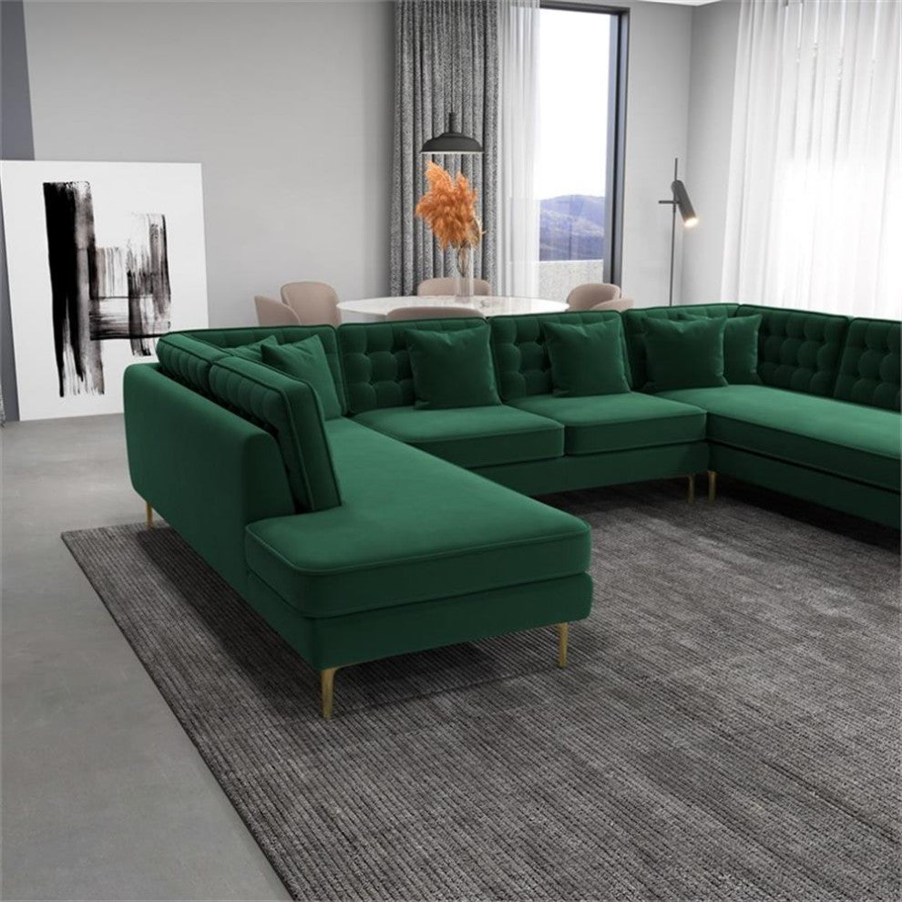Cale Modern Living Room U-Shaped Velvet Corner Sectional Couch in Green