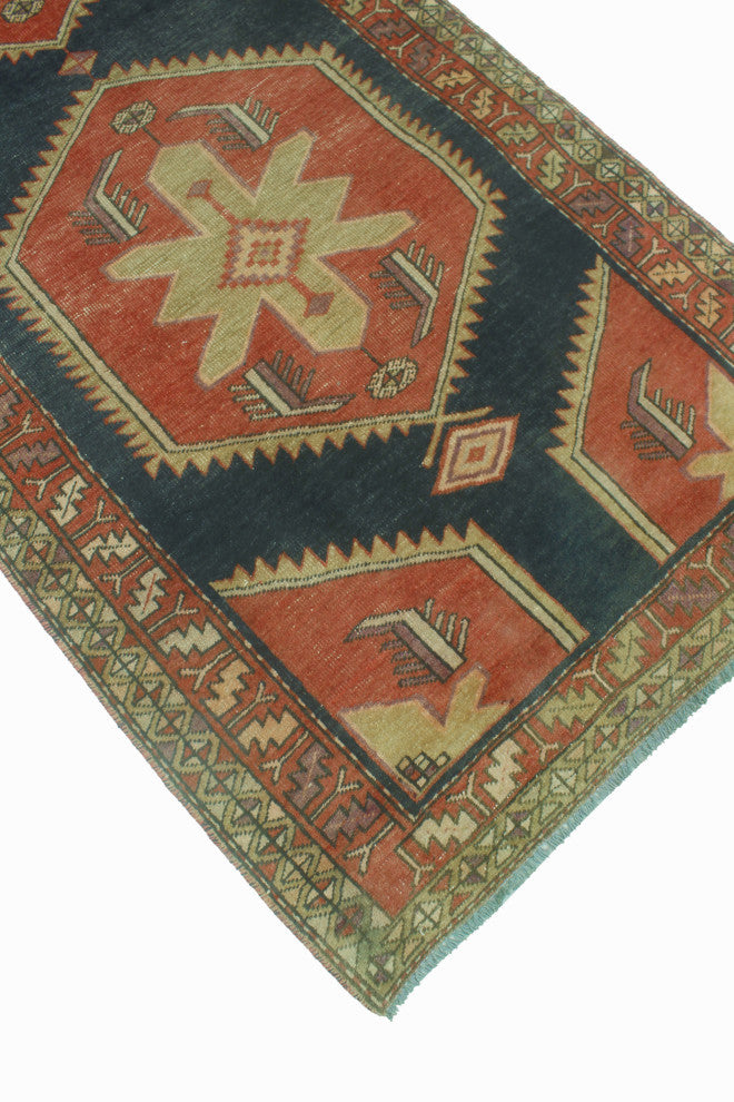 Semi-Antique Ashraf Navy/Rust Runner, 3'2x9'8