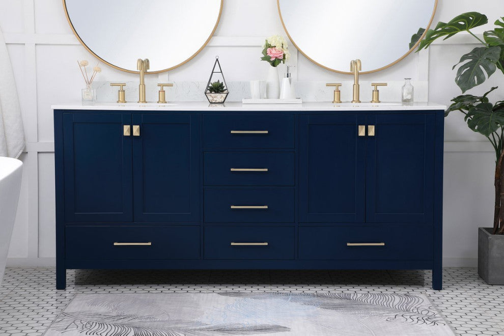 Elegant VF18872DBL-BS 72"Double Bathroom Vanity, Blue With Backsplash