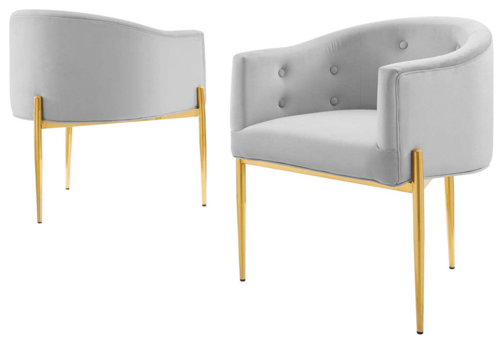 Tufted Accent Chair, Set of 2, Velvet, Metal, Gray, Modern, Lounge