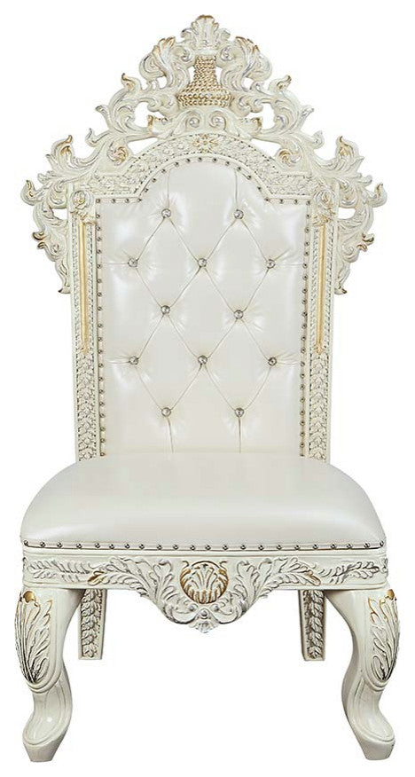 Acme Adara Side Chair Set of 2 White PU and Antique White Finish