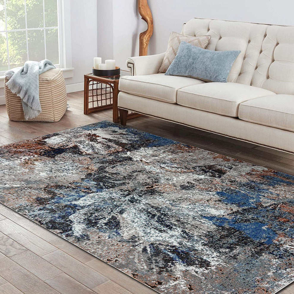5" x 8" Gray Abstract Foliage Area Rug