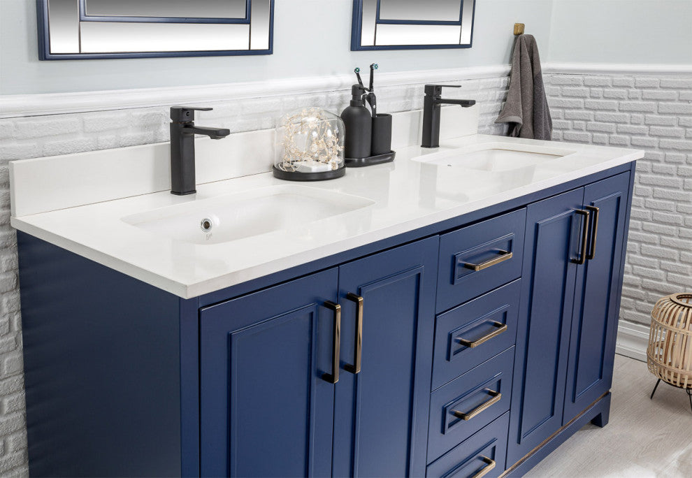 Albia Collection 60" Bathroom Vanity With Sink, Mirror, Countertop, Dark Blue