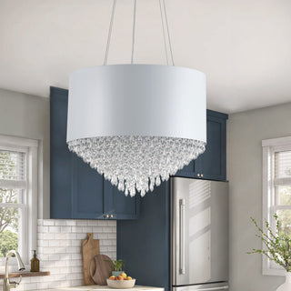 Modern 4-Light Drum Shape Pendant Light for Dining Room Kitchen Island, White