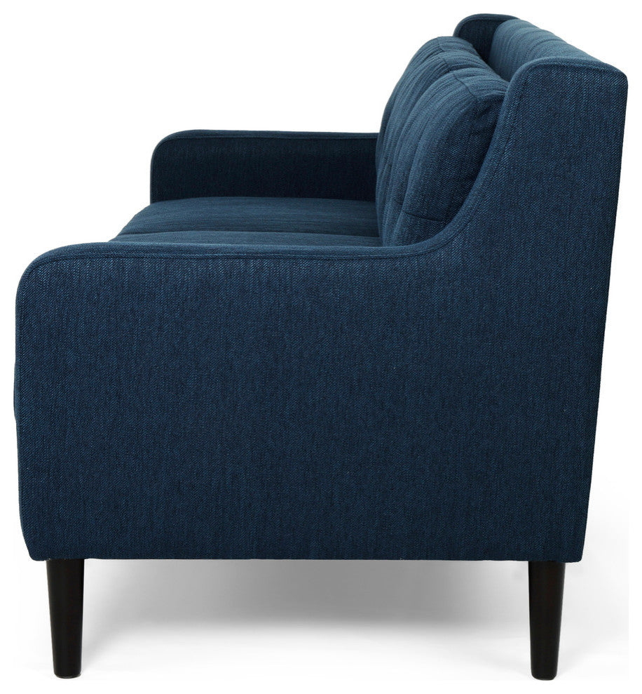 Marco Tufted Fabric 3 Seater Sofa, Navy Blue/Espresso