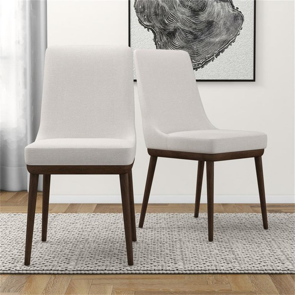 Pemberly Row 19'' Solid Wood and Fabric Dining Chair in Beige/Walnut (Set of 2)
