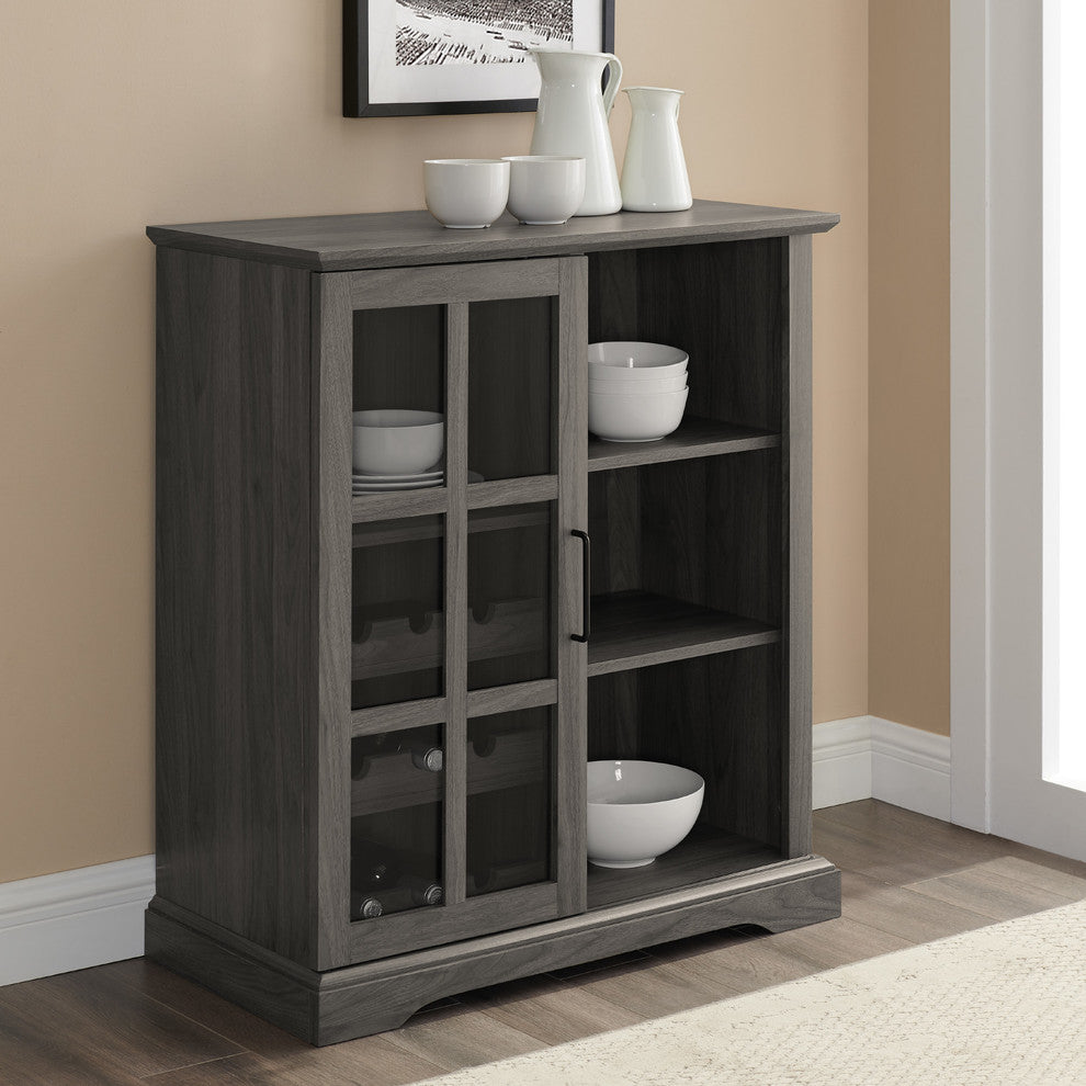 36" Sliding Glass Door Bar Cabinet, Slate Gray