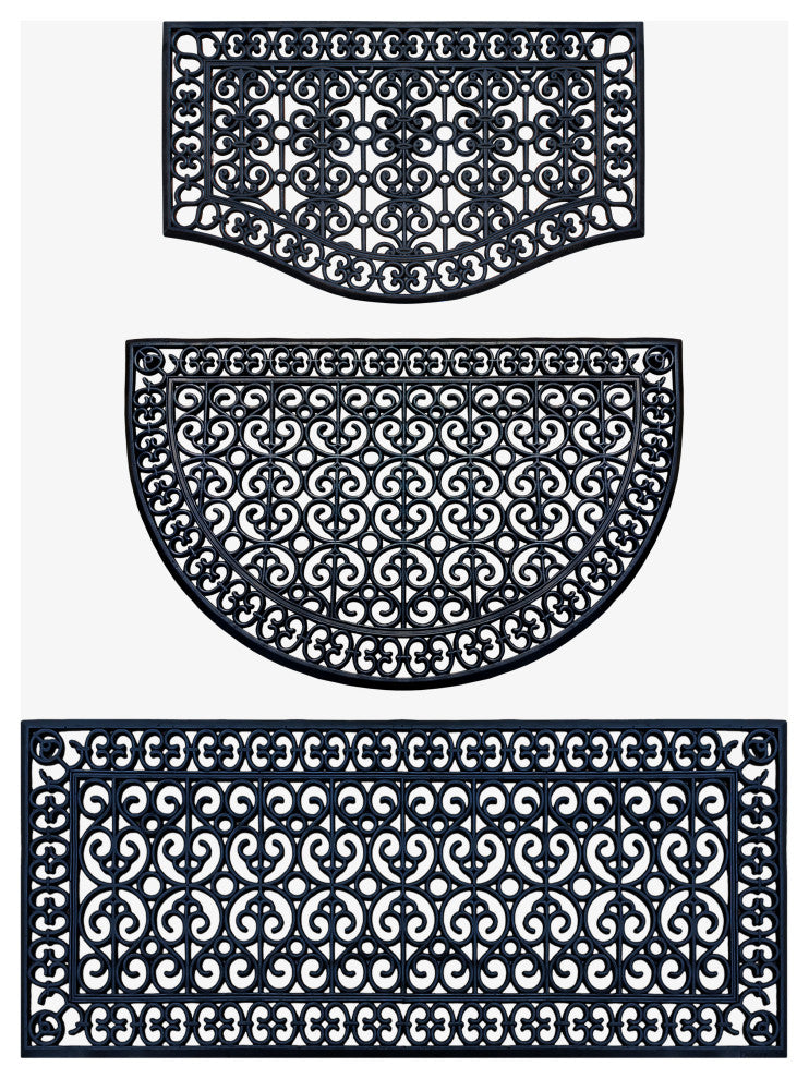 Rubber Grill Matching Doormat Set, Patio/Garage, Heavy Duty, 3-Piece Set
