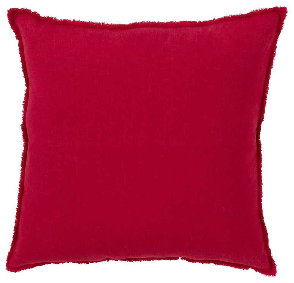 Fringed Design Down FIlled Linen 20" Throw Pillow, Red