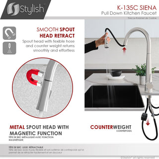 STYLISH Kitchen Sink Faucet Single Handle Pull Down Dual Mode Stainless Steel