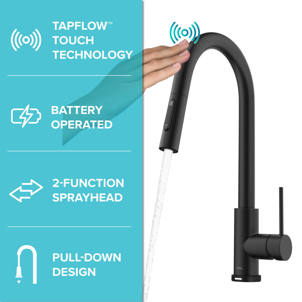 Oletto Pull-Down 1-Hole Kitchen Faucet, Matte Black, Model Ktf-3104mb