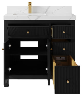 Sonoma 36 Left Offset Reeded  Bath Vanity in Black 2" Calacatta Laza