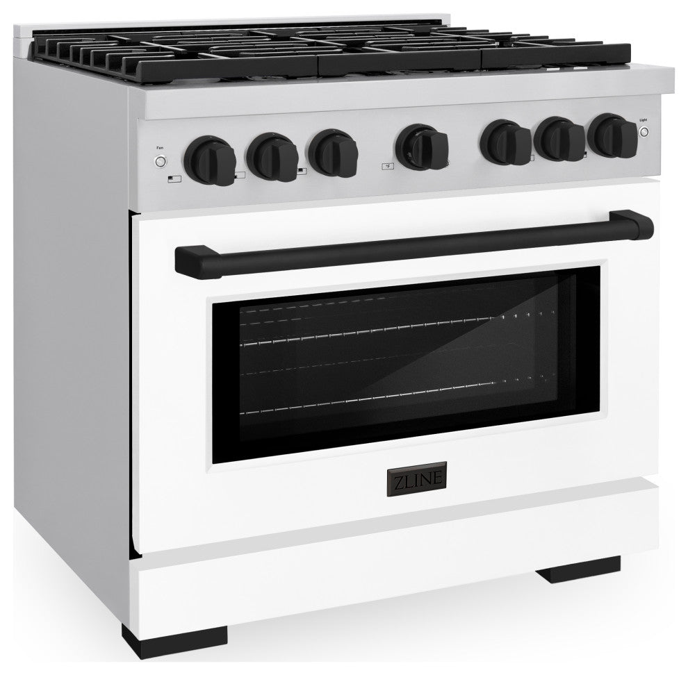 ZLINE 36" Gas Range, Stainless With White Matte and Matte Black SGRZ-WM-36-MB
