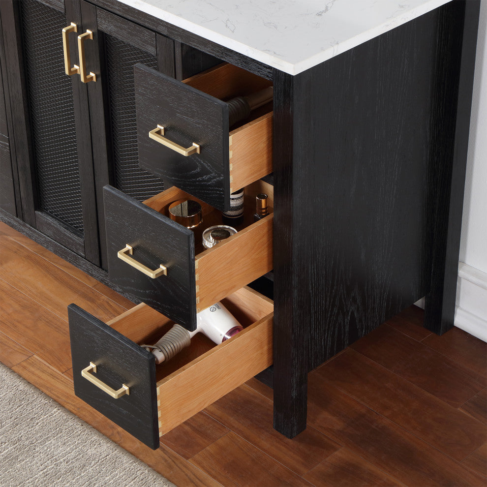 Hadiya Black Oak Bathroom Vanity Set, 48", Without Mirror