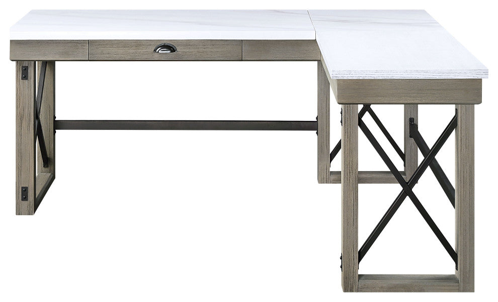 ACME Talmar Writing Desk With Lift Top, Marble Top and Rustic Oak