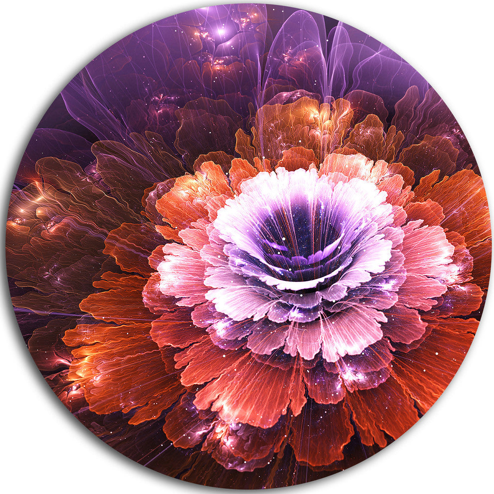 Abstract Pink Fractal Flower, Floral Digital Round Metal Wall Art, 38"