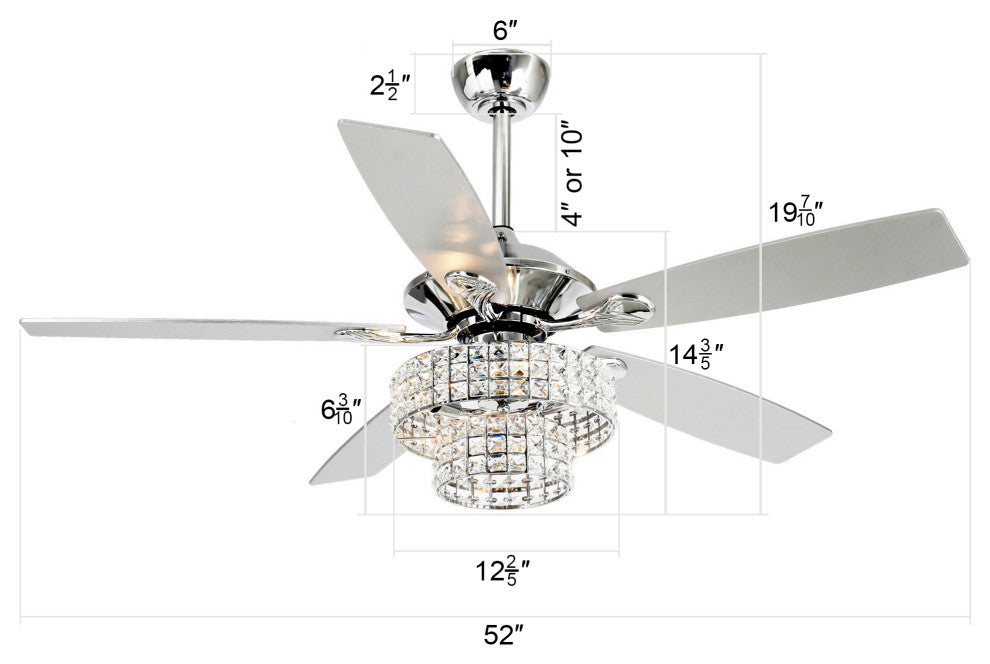 52-in Crystal Chandelier Ceiling Fan With LED Light and 5 Blades, Chrome