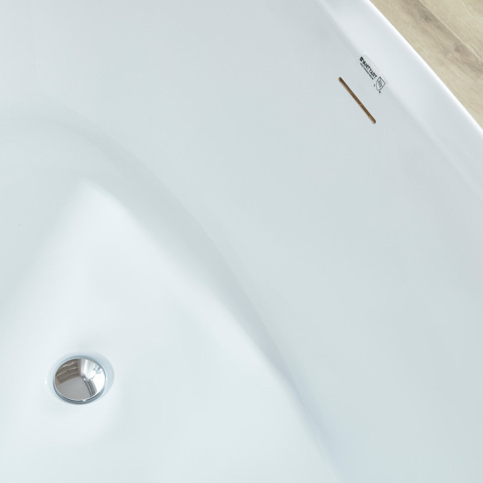 Vanity Art 71" x 33" Acrylic Freestanding Soaking Bathtub, White/Integrated Overflow