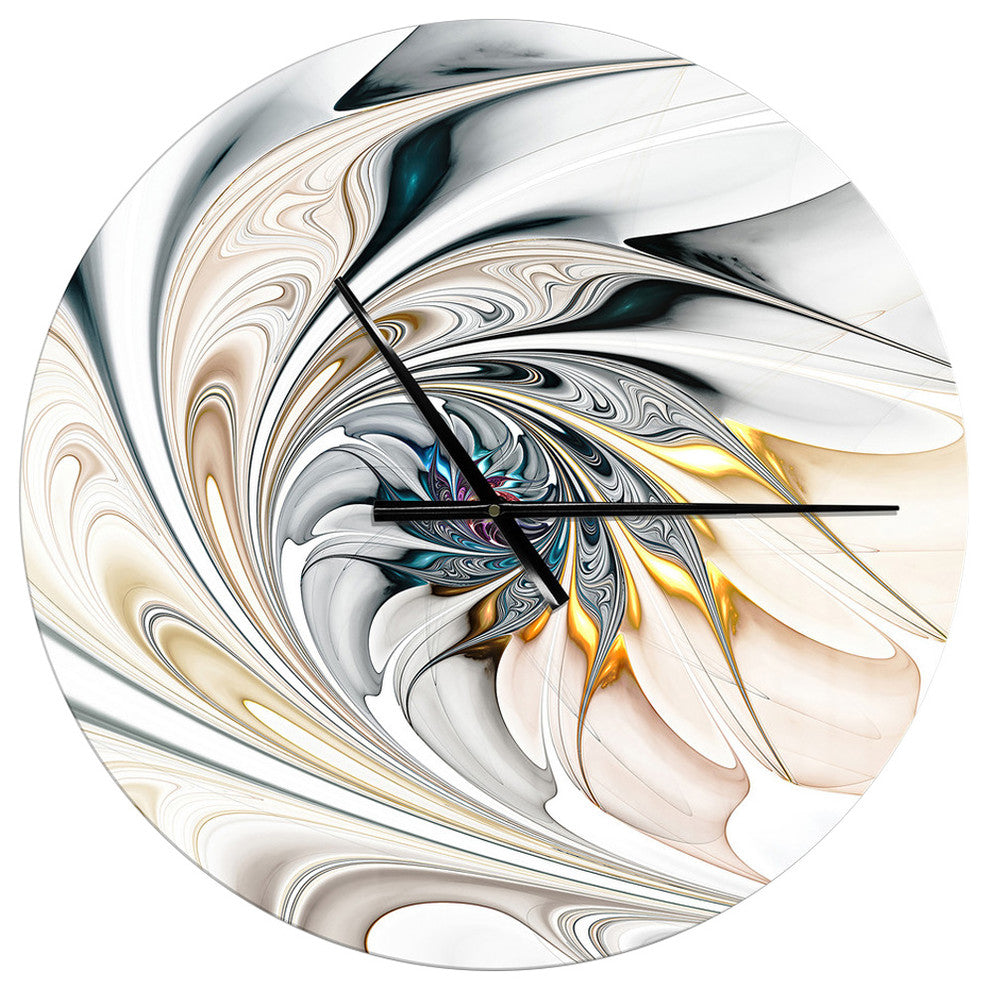 White Stained Glass Floral Art Oversized Modern Metal Clock, 23x23