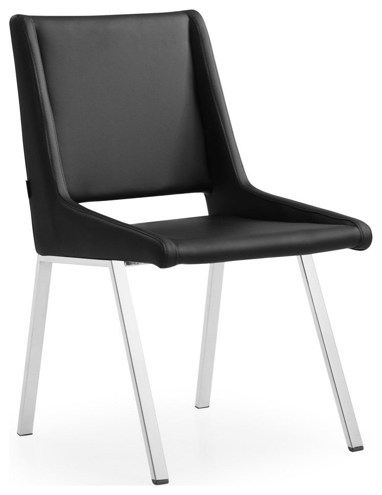 Modern Fiore Dining Chair in Black Leatherette and Chrome