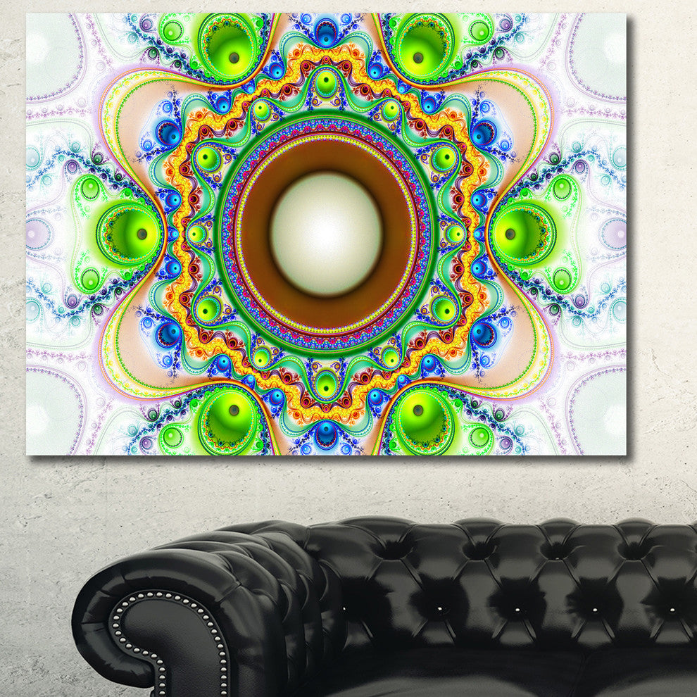Green Fractal Circles and Waves, Abstract Canvas Art Print, 40x30