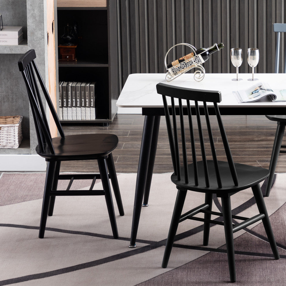 Duhome Spindle Back Wood Dining Room Windsor Chairs, Black, Set of 2