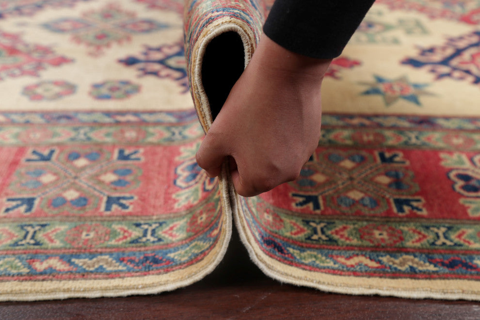 Kazak Handmade Oriental Pakistani Traditional Area Rug, Beige, 9'4"x5'10