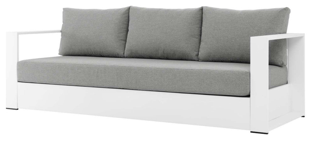 Sectional Sofa Table Set, White Gray, Aluminum, Modern, Outdoor Patio