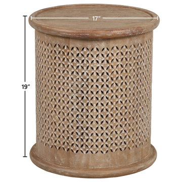 Sumter 17"Diameter Mango Wood Drum Side Table, Brown/White