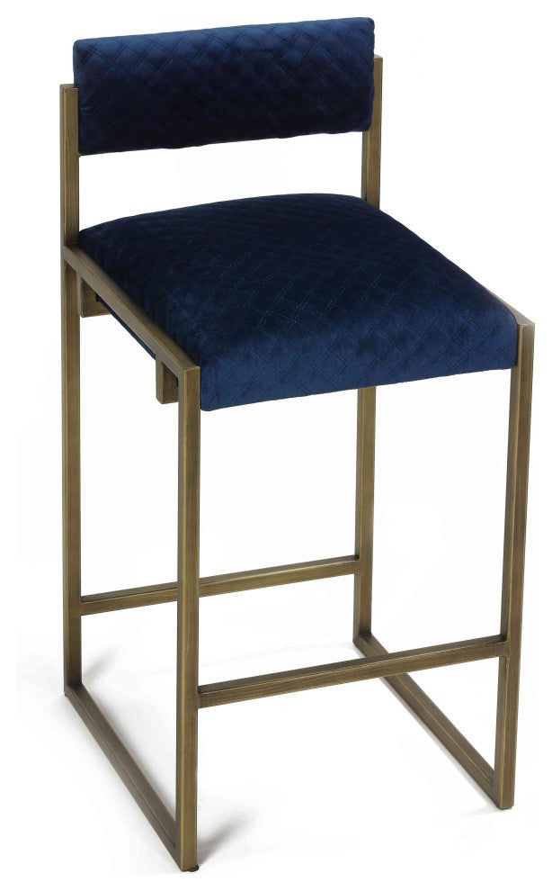 Cortesi Home Argo 30" Barstool, Blue Velvet, Brushed Gold Legs