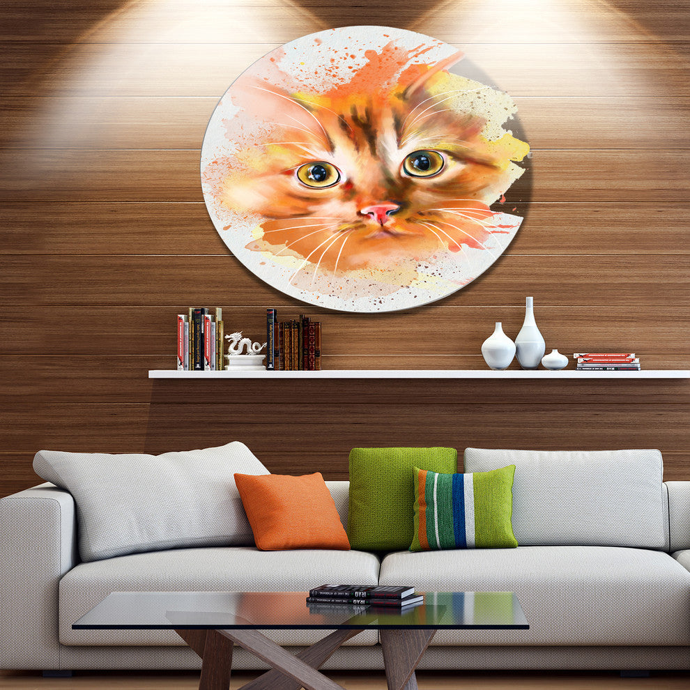 Lovely Red Watercolor Cat, Animal Disc Metal Wall Art, 11"