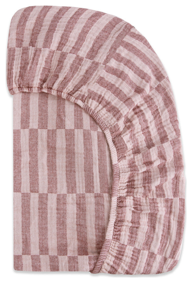 Mini Crib Sheet, GOTS Certified Organic Muslin Cotton, Maroon Stripe