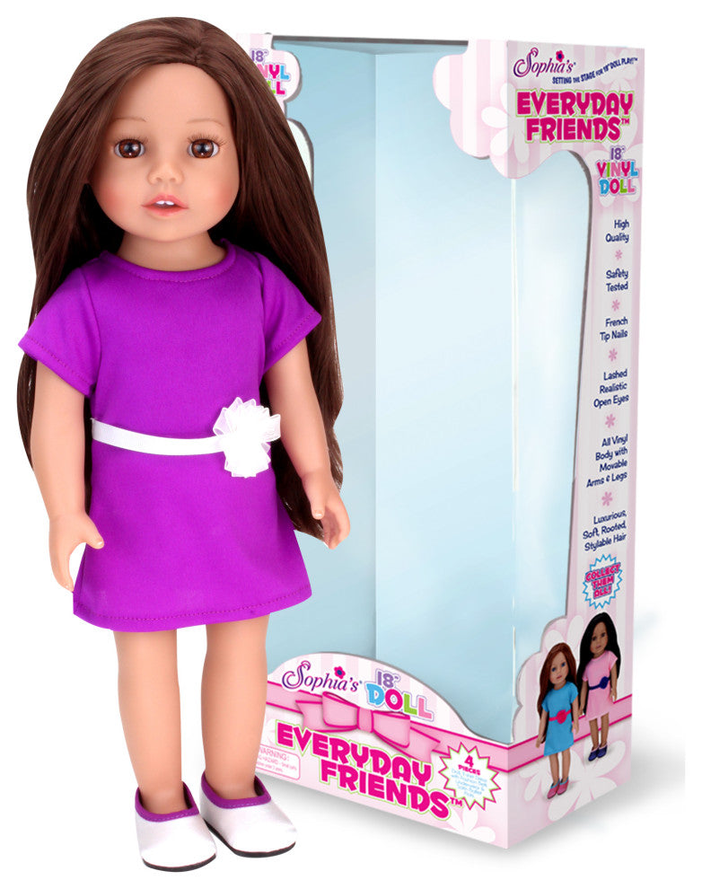 18" Miley Brunette Vinyl Doll Purple Dress