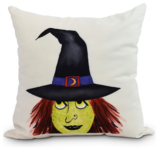 Peek A Boo Witch 20" Cream Halloween Print Decorative Throw Pillow