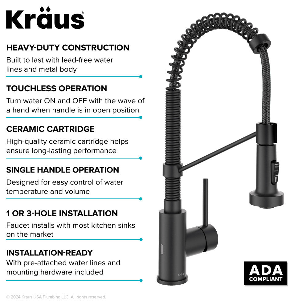 Bolden Commercial Style 2-Function Pull-Down 1-Handle 1-Hole Kitchen Faucet, Matte Black (Sensor Touchless)