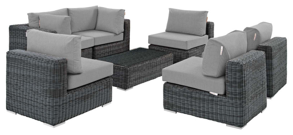 Summon 7-Piece Outdoor Patio Sunbrella Sectional Set Canvas Gray