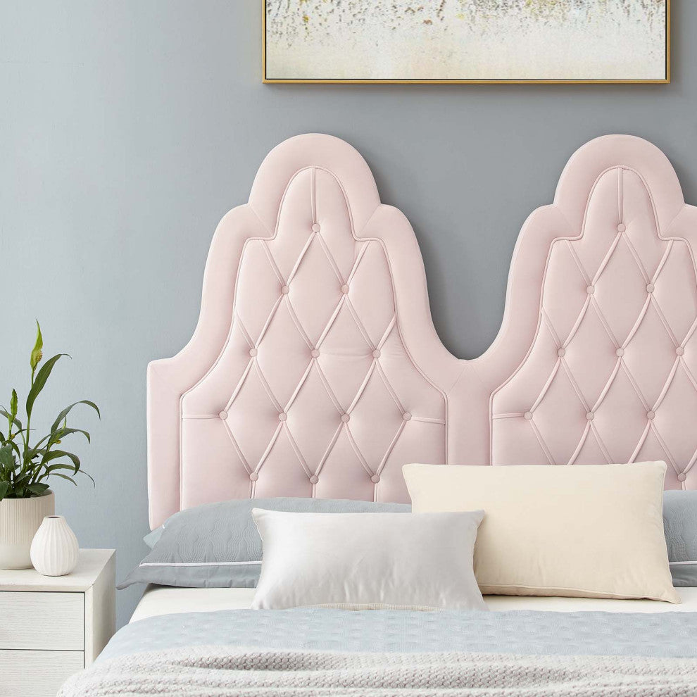 Tufted Platform Bed Frame, Queen Size, Velvet, Pink, Modern Contemporary