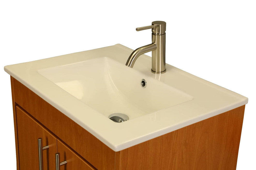 Pacific 24 Vanity With Ceramic Top and Brushed Nickel Handles, Honey Maple