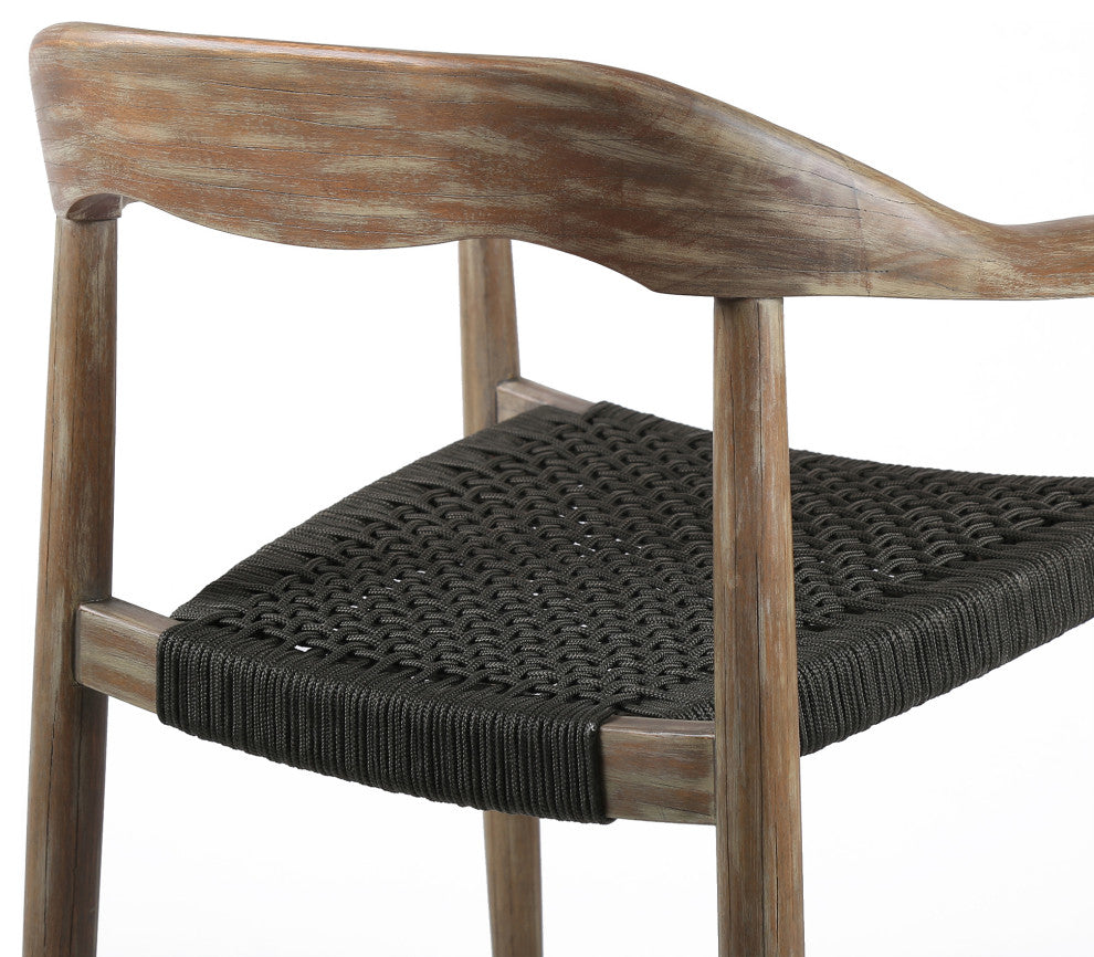 Santo Outdoor Stackable Dining Chair, Eucalyptus and Charcoal Rope Set of 2