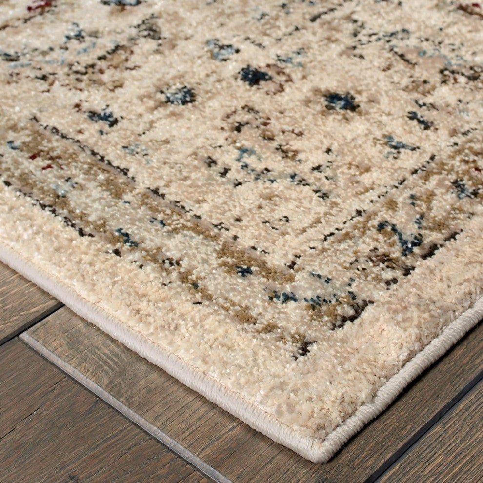 8" x 11" Ivory and Gold Distressed Indoor Area Rug
