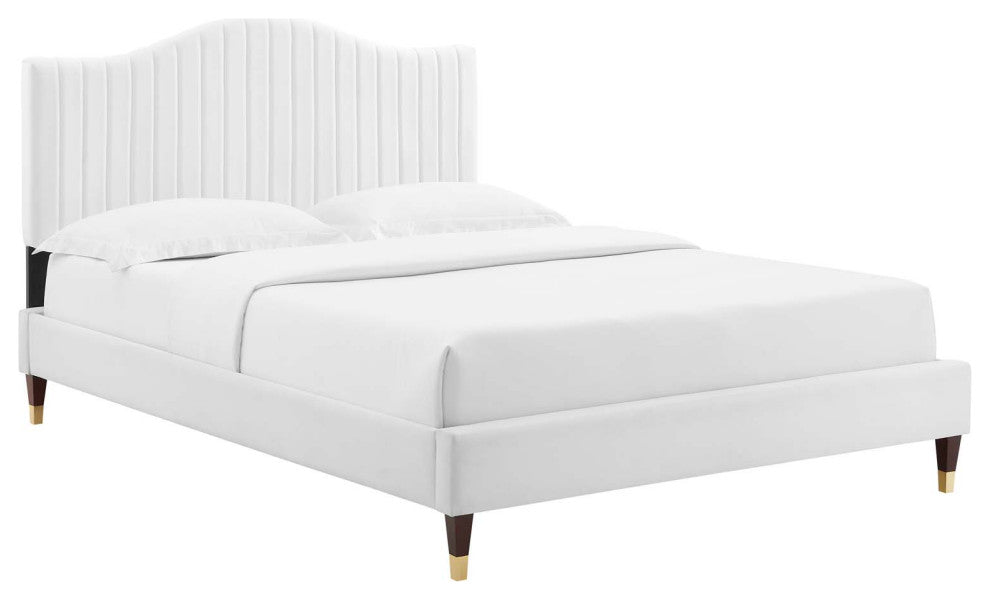 Juniper Channel Tufted Performance Velvet King Platform Bed - White