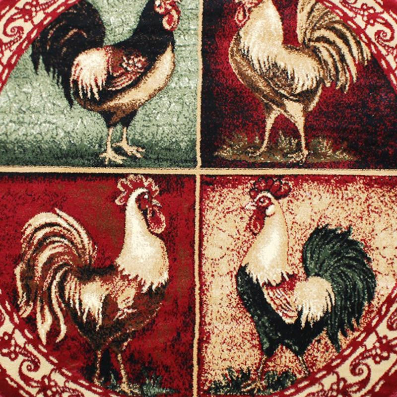 Gallus Collection Rooster Themed Olefin Area Rug, Red, 6' X 6'