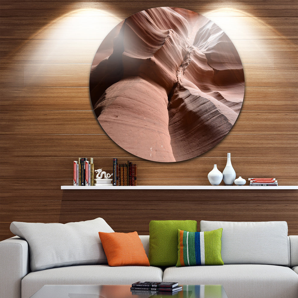 Dark Upper Antelope Canyon, Landscape Photo Round Metal Wall Art, 11"